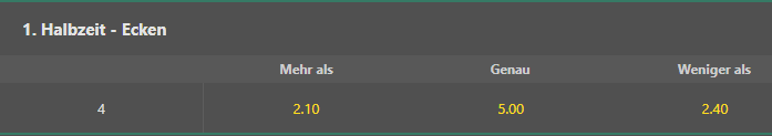 1. Halbzeit Eckball Wetten Bet365