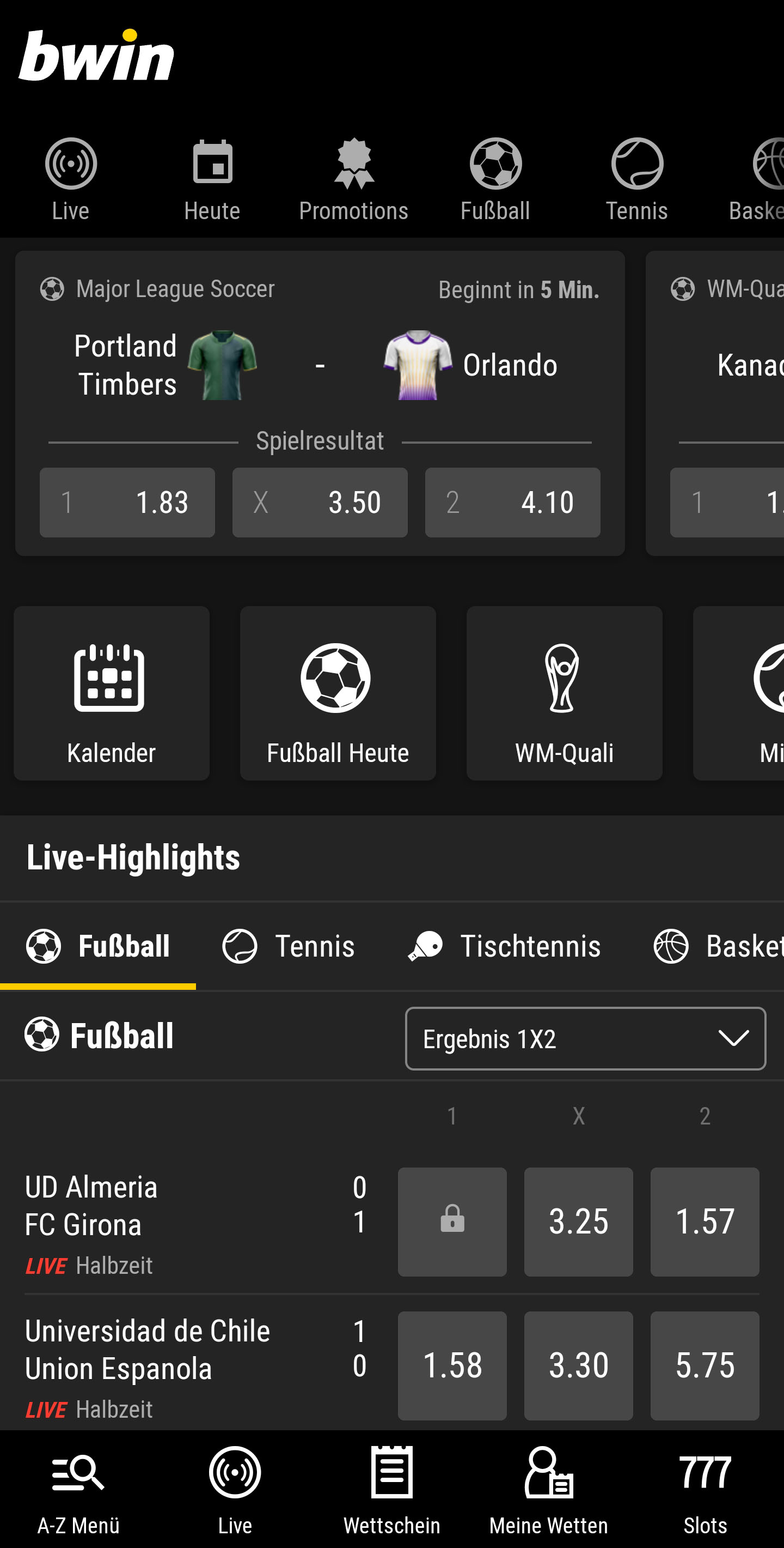 bwin Sportwetten App Screenshot