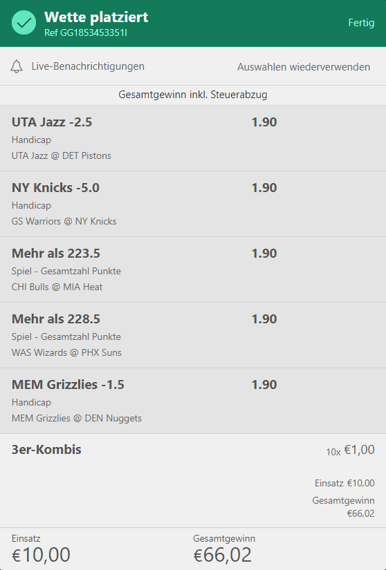 3 aus 5 Systemwettschein bei bet365