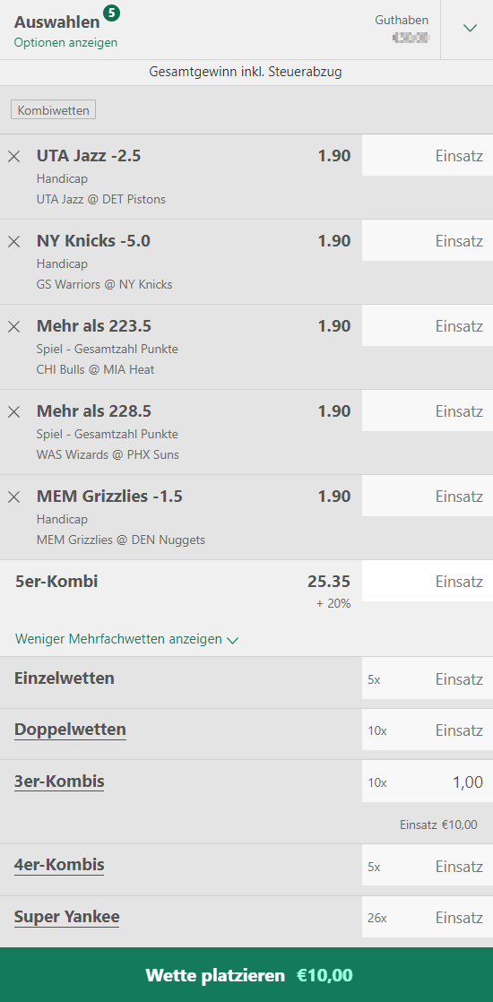 3 aus 5 Systemwette bei bet365