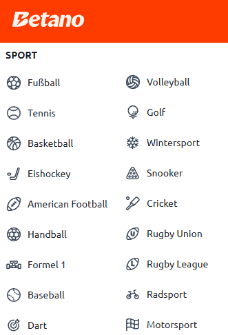 Betano Sportarten Wettprogramm