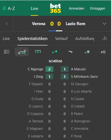 App bet365 live Statistik Spieler
