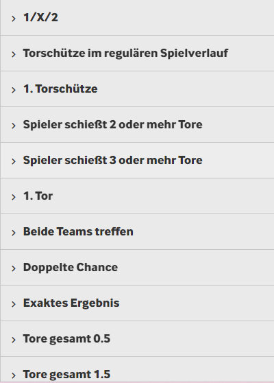 Betway Wettkonfigurator Auswahl Wettmöglichkeiten Fußball