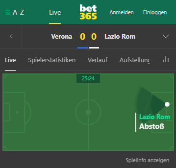 bet365 Wett App live Spielverlauf