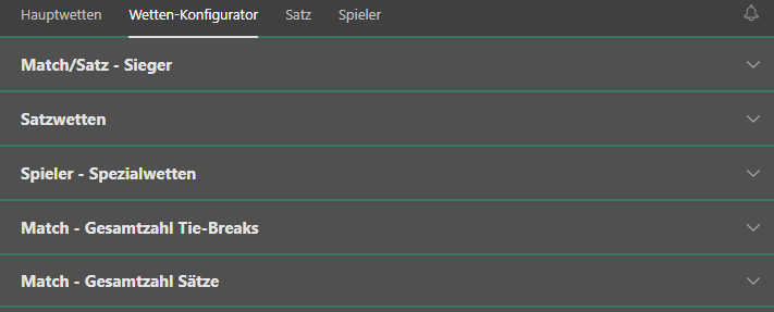Tennis Wette konfigurieren Bet365