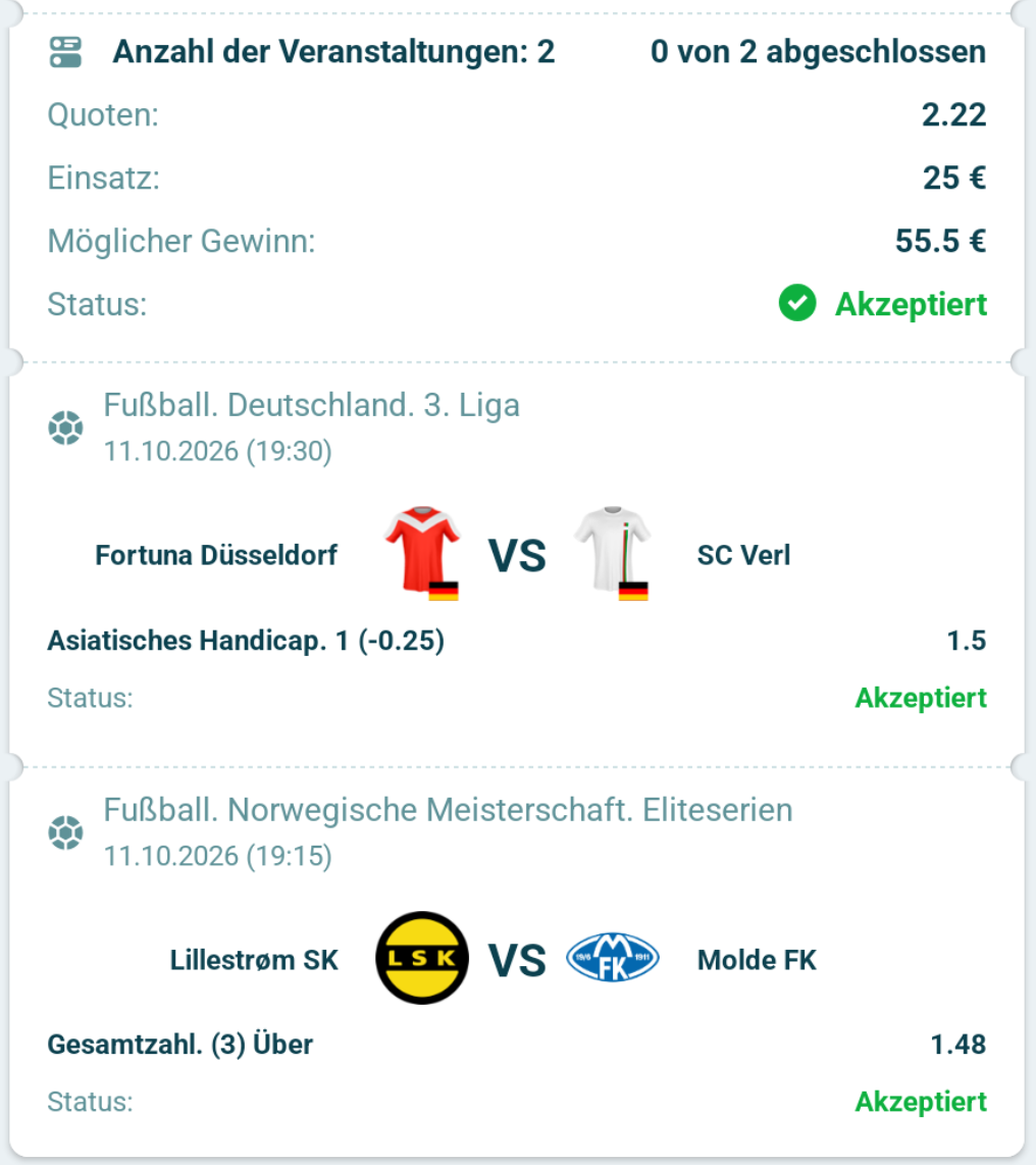 Wettschein heute 22bet Wettschein heute 22bet