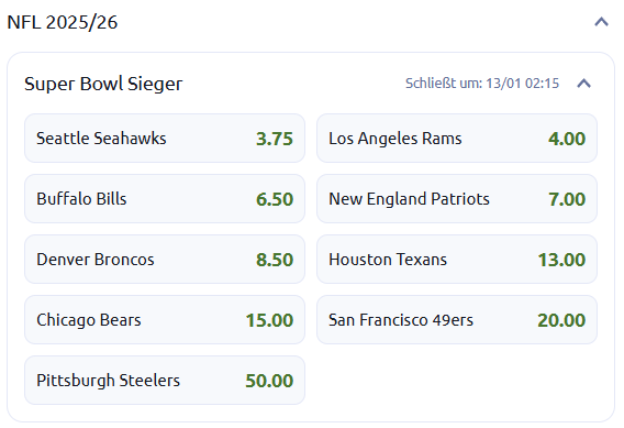 Wettquoten Super Bowl LX 2026 Betano